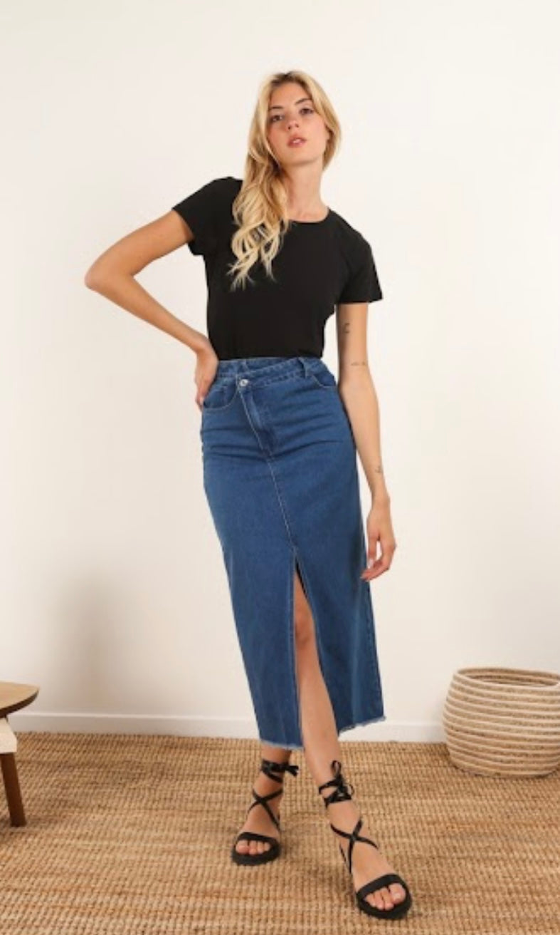 LONG BLUE DENIM SKIRT