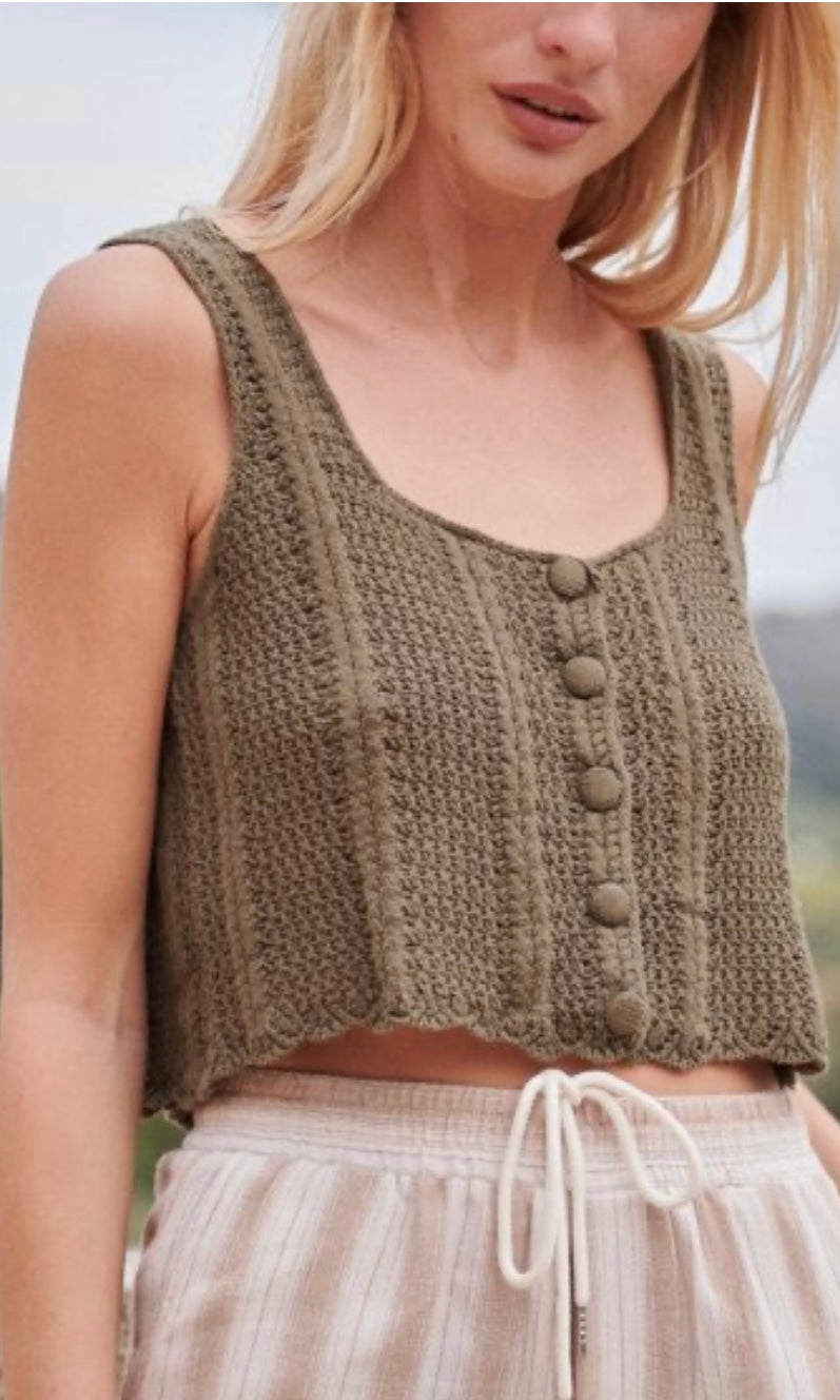 KAKI KNIT TANK TOP WITH BUTTONS